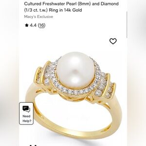 14K Gold Elegant Pearl and Diamond Ring